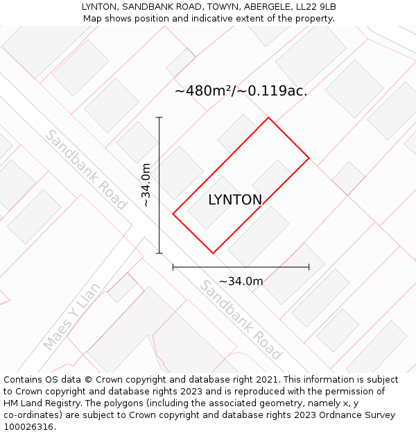 LYNTON, SANDBANK ROAD, TOWYN, ABERGELE, LL22 9LB: Plot and title map