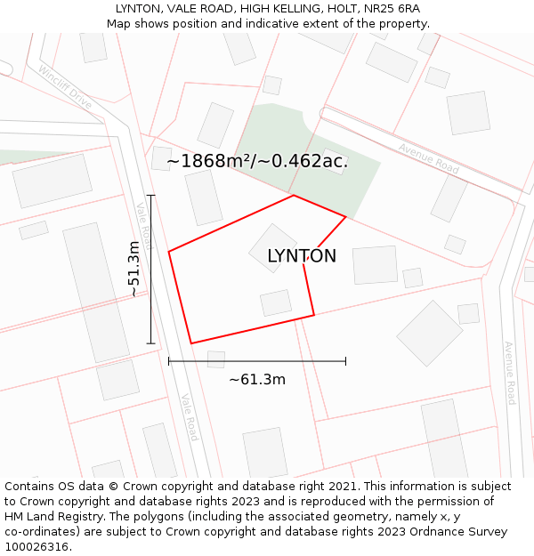 LYNTON, VALE ROAD, HIGH KELLING, HOLT, NR25 6RA: Plot and title map