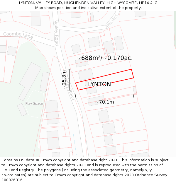 LYNTON, VALLEY ROAD, HUGHENDEN VALLEY, HIGH WYCOMBE, HP14 4LG: Plot and title map