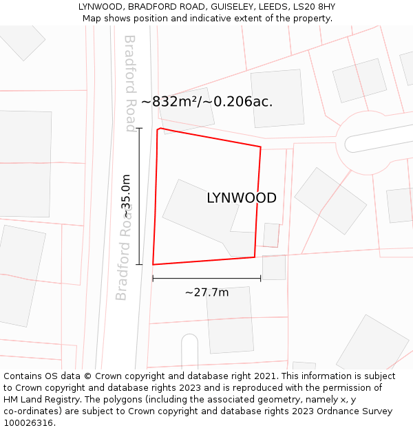 LYNWOOD, BRADFORD ROAD, GUISELEY, LEEDS, LS20 8HY: Plot and title map