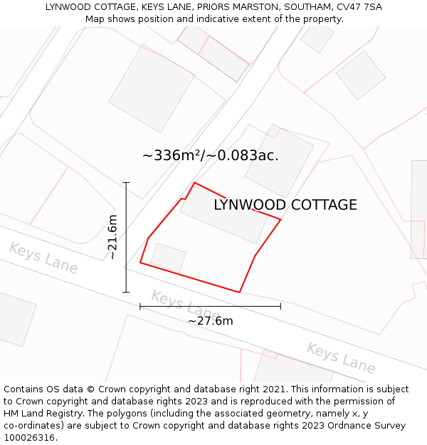 LYNWOOD COTTAGE, KEYS LANE, PRIORS MARSTON, SOUTHAM, CV47 7SA: Plot and title map