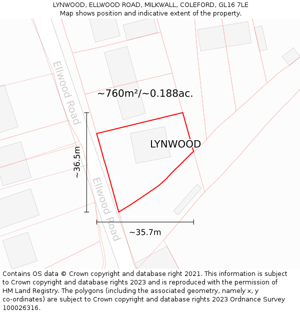 LYNWOOD, ELLWOOD ROAD, MILKWALL, COLEFORD, GL16 7LE: Plot and title map