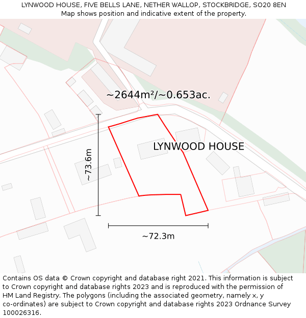 LYNWOOD HOUSE, FIVE BELLS LANE, NETHER WALLOP, STOCKBRIDGE, SO20 8EN: Plot and title map