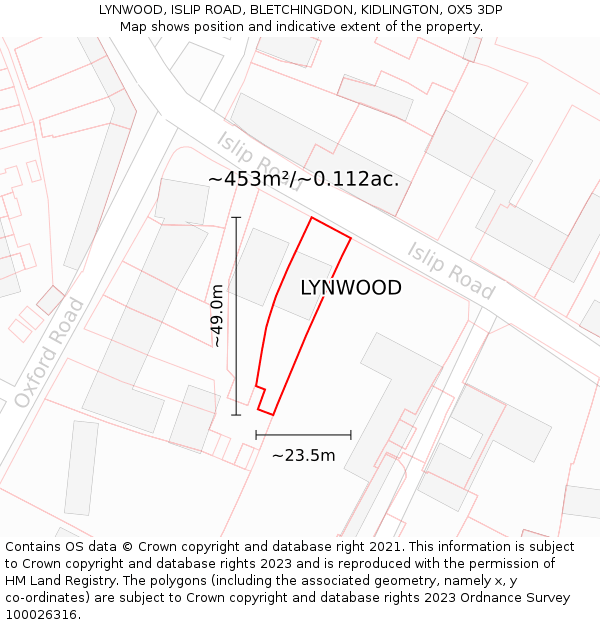 LYNWOOD, ISLIP ROAD, BLETCHINGDON, KIDLINGTON, OX5 3DP: Plot and title map