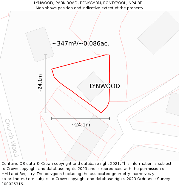 LYNWOOD, PARK ROAD, PENYGARN, PONTYPOOL, NP4 8BH: Plot and title map