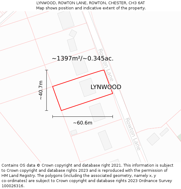 LYNWOOD, ROWTON LANE, ROWTON, CHESTER, CH3 6AT: Plot and title map