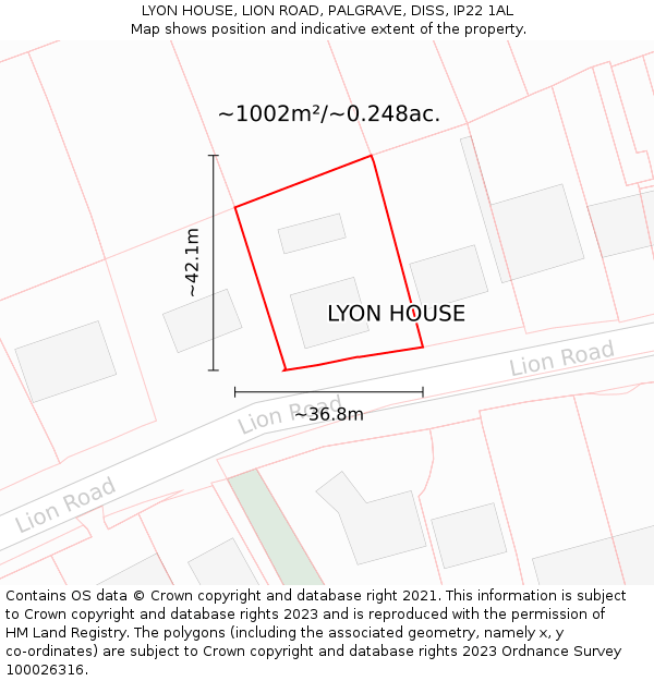 LYON HOUSE, LION ROAD, PALGRAVE, DISS, IP22 1AL: Plot and title map