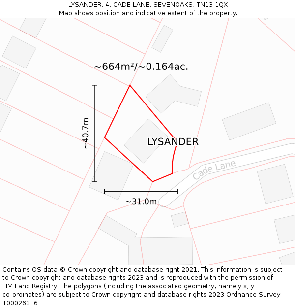 LYSANDER, 4, CADE LANE, SEVENOAKS, TN13 1QX: Plot and title map