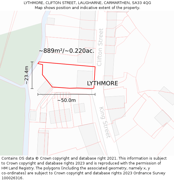 LYTHMORE, CLIFTON STREET, LAUGHARNE, CARMARTHEN, SA33 4QG: Plot and title map