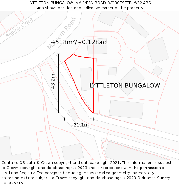 LYTTLETON BUNGALOW, MALVERN ROAD, WORCESTER, WR2 4BS: Plot and title map