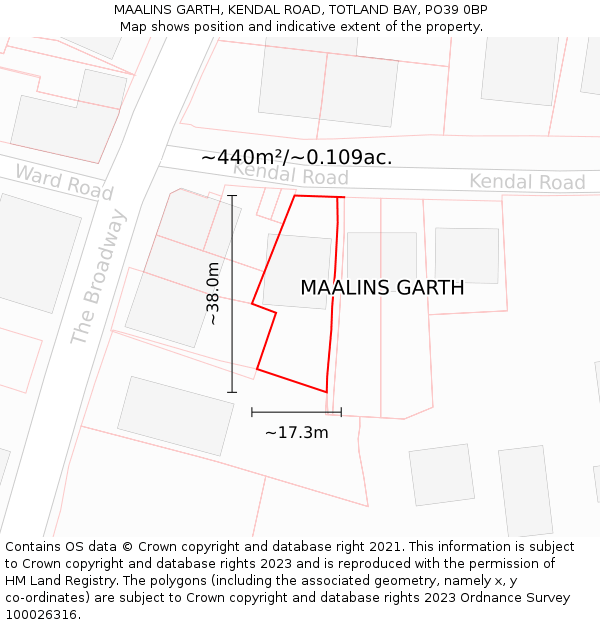 MAALINS GARTH, KENDAL ROAD, TOTLAND BAY, PO39 0BP: Plot and title map