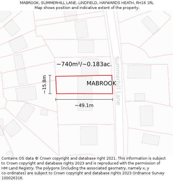 MABROOK, SUMMERHILL LANE, LINDFIELD, HAYWARDS HEATH, RH16 1RL: Plot and title map