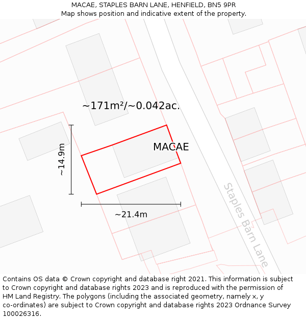 MACAE, STAPLES BARN LANE, HENFIELD, BN5 9PR: Plot and title map