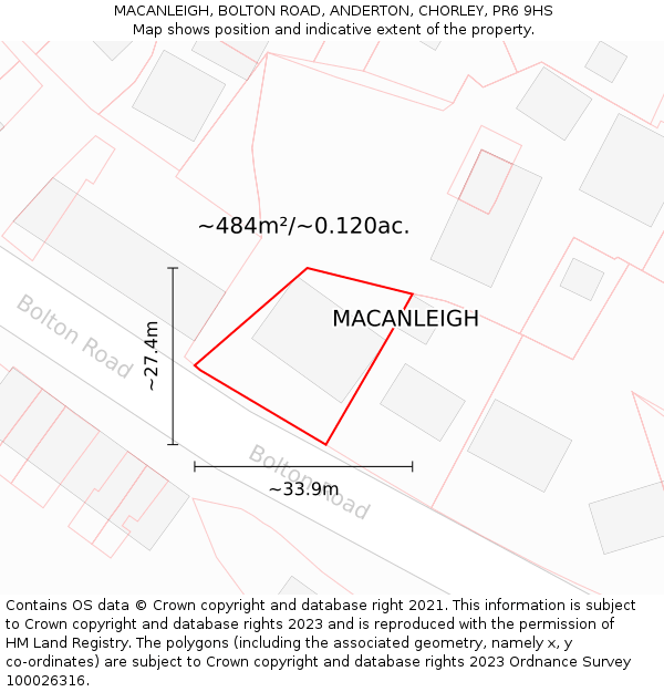 MACANLEIGH, BOLTON ROAD, ANDERTON, CHORLEY, PR6 9HS: Plot and title map