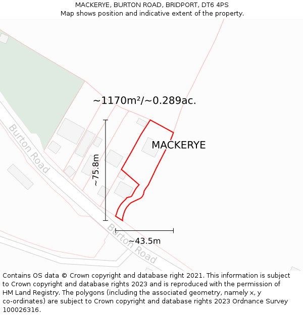 MACKERYE, BURTON ROAD, BRIDPORT, DT6 4PS: Plot and title map