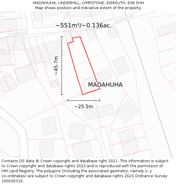 MADAHUHA, UNDERHILL, LYMPSTONE, EXMOUTH, EX8 5HH: Plot and title map