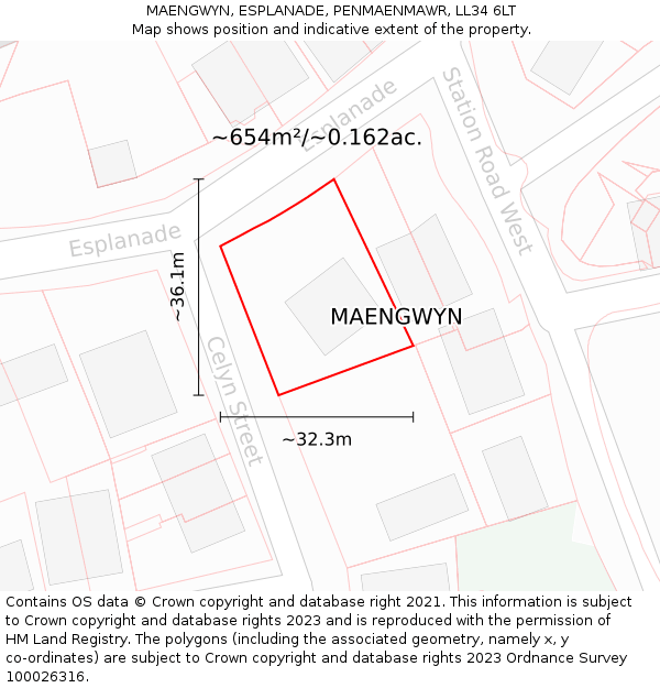 MAENGWYN, ESPLANADE, PENMAENMAWR, LL34 6LT: Plot and title map