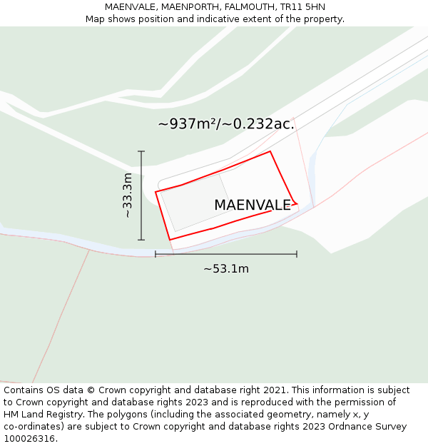 MAENVALE, MAENPORTH, FALMOUTH, TR11 5HN: Plot and title map