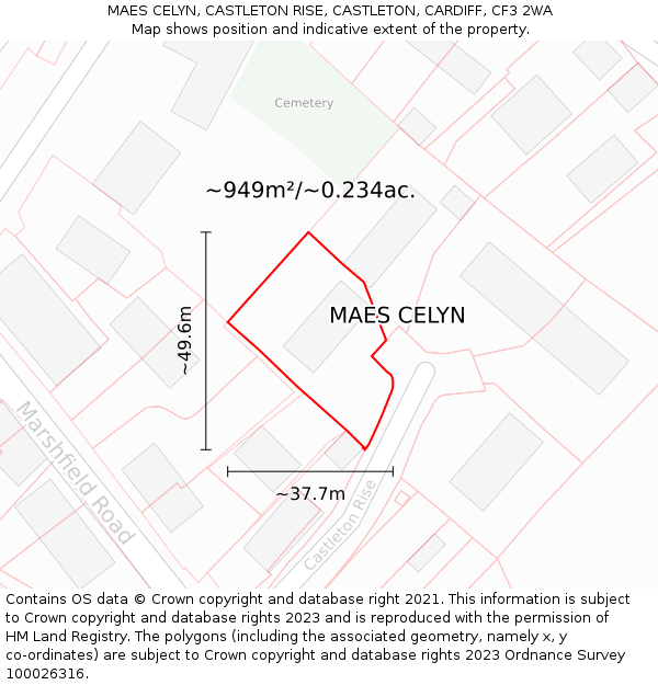 MAES CELYN, CASTLETON RISE, CASTLETON, CARDIFF, CF3 2WA: Plot and title map