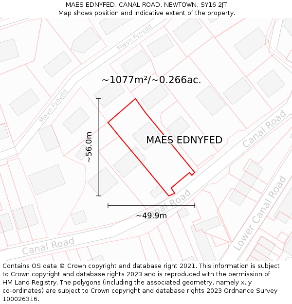 MAES EDNYFED, CANAL ROAD, NEWTOWN, SY16 2JT: Plot and title map