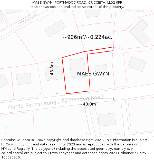 MAES GWYN, PORTMADOC ROAD, CRICCIETH, LL52 0PR: Plot and title map