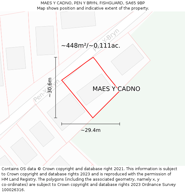 MAES Y CADNO, PEN Y BRYN, FISHGUARD, SA65 9BP: Plot and title map