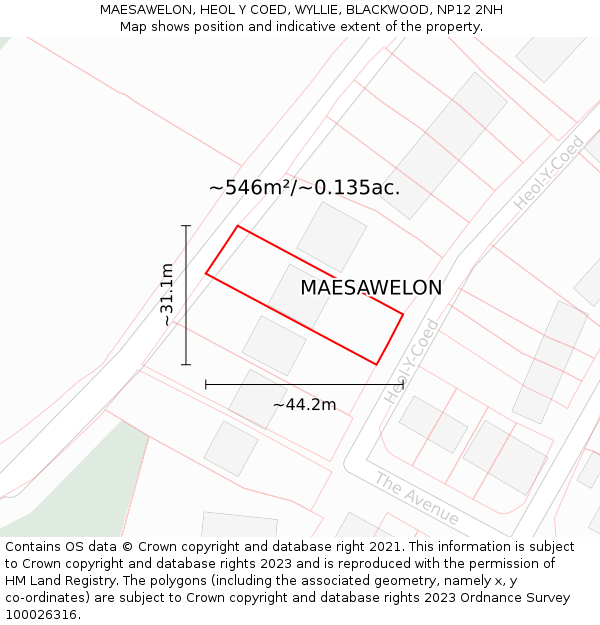 MAESAWELON, HEOL Y COED, WYLLIE, BLACKWOOD, NP12 2NH: Plot and title map