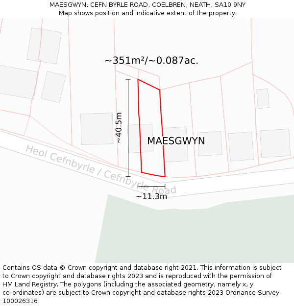 MAESGWYN, CEFN BYRLE ROAD, COELBREN, NEATH, SA10 9NY: Plot and title map