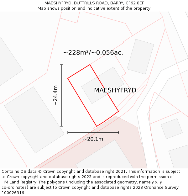 MAESHYFRYD, BUTTRILLS ROAD, BARRY, CF62 8EF: Plot and title map