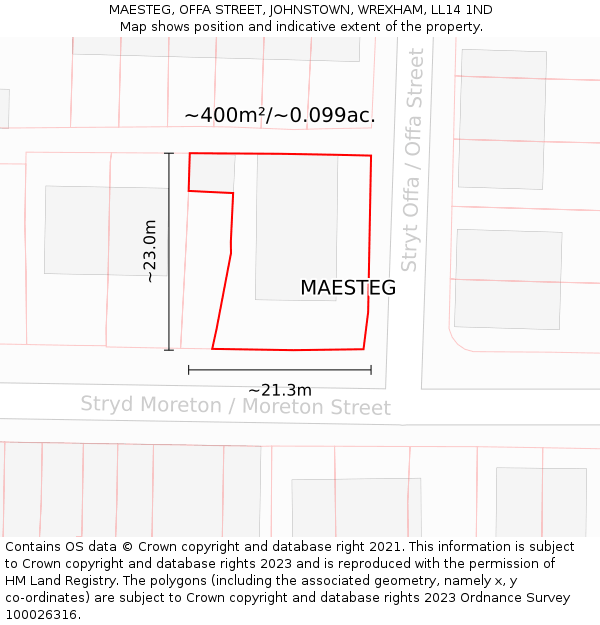 MAESTEG, OFFA STREET, JOHNSTOWN, WREXHAM, LL14 1ND: Plot and title map