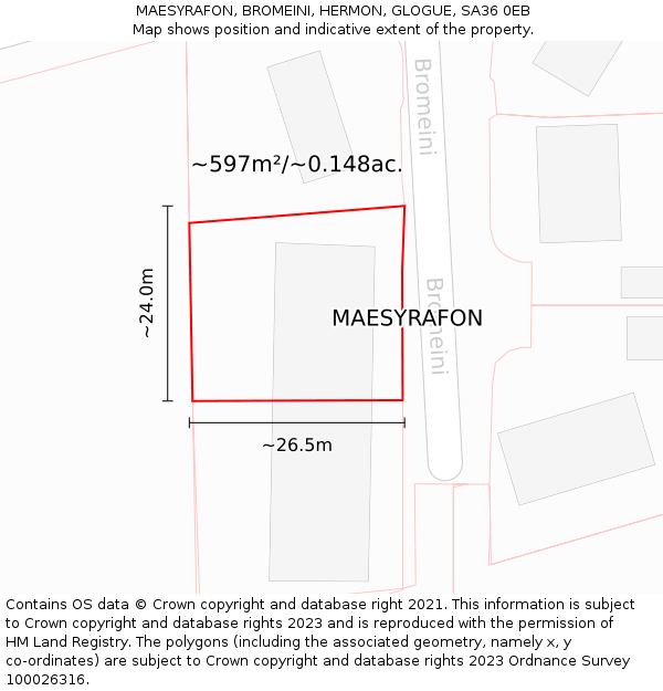 MAESYRAFON, BROMEINI, HERMON, GLOGUE, SA36 0EB: Plot and title map