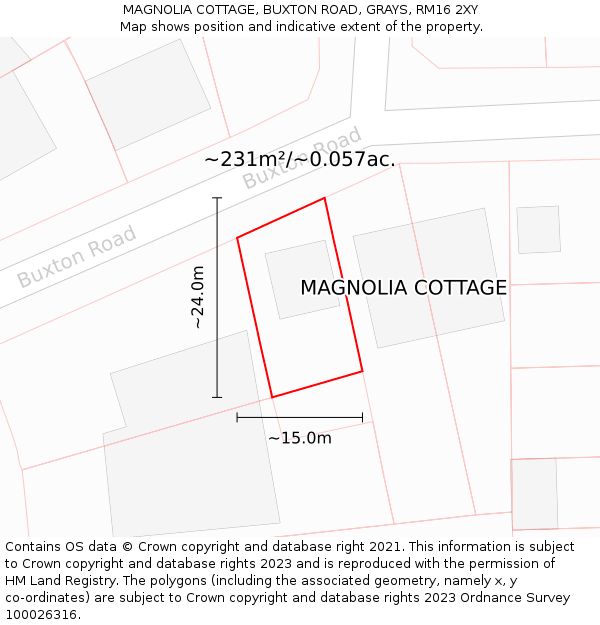 MAGNOLIA COTTAGE, BUXTON ROAD, GRAYS, RM16 2XY: Plot and title map