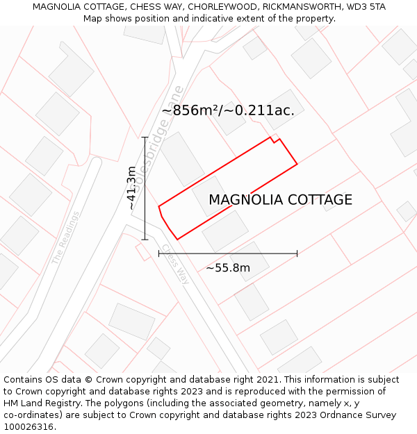 MAGNOLIA COTTAGE, CHESS WAY, CHORLEYWOOD, RICKMANSWORTH, WD3 5TA: Plot and title map