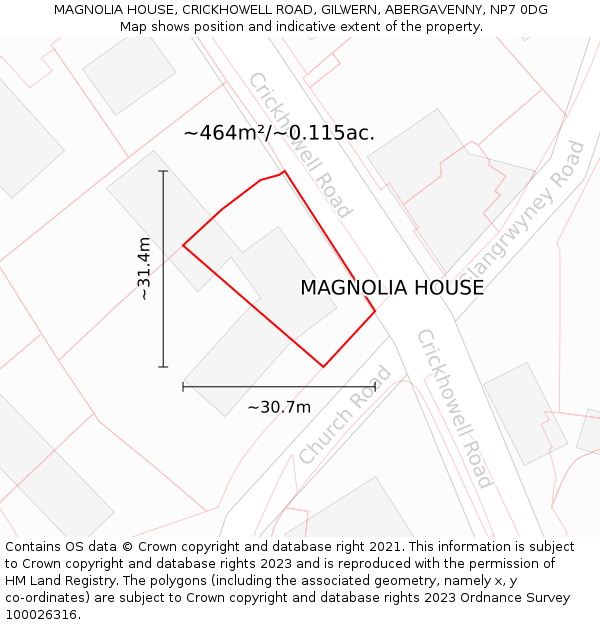 MAGNOLIA HOUSE, CRICKHOWELL ROAD, GILWERN, ABERGAVENNY, NP7 0DG: Plot and title map
