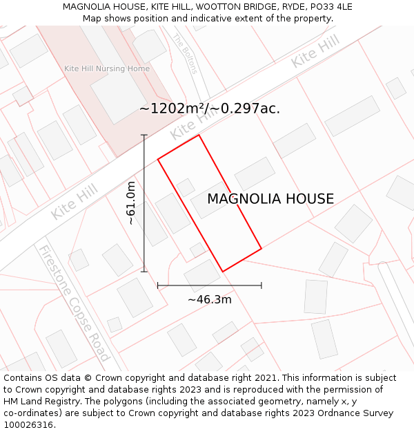 MAGNOLIA HOUSE, KITE HILL, WOOTTON BRIDGE, RYDE, PO33 4LE: Plot and title map