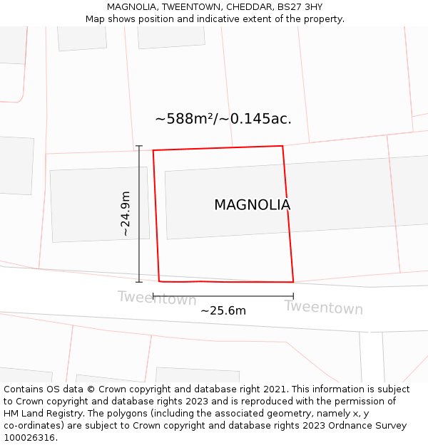 MAGNOLIA, TWEENTOWN, CHEDDAR, BS27 3HY: Plot and title map