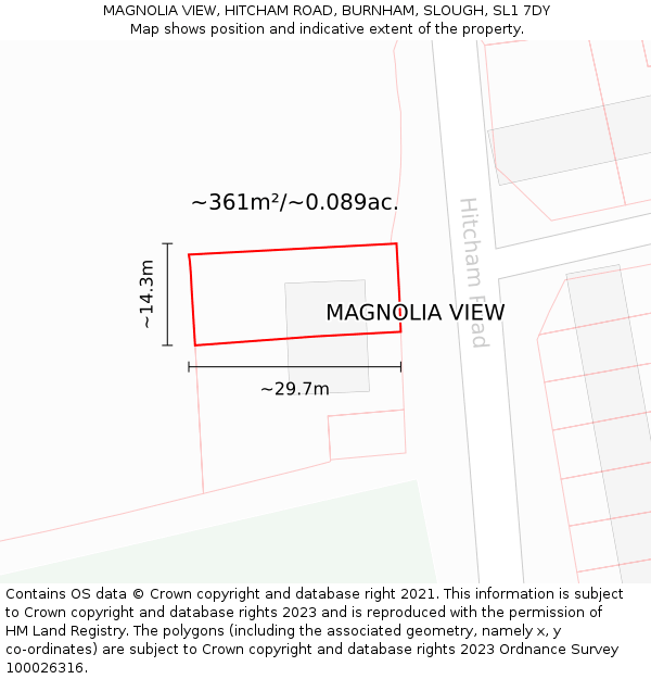 MAGNOLIA VIEW, HITCHAM ROAD, BURNHAM, SLOUGH, SL1 7DY: Plot and title map