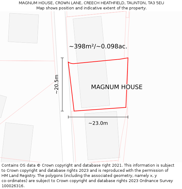 MAGNUM HOUSE, CROWN LANE, CREECH HEATHFIELD, TAUNTON, TA3 5EU: Plot and title map