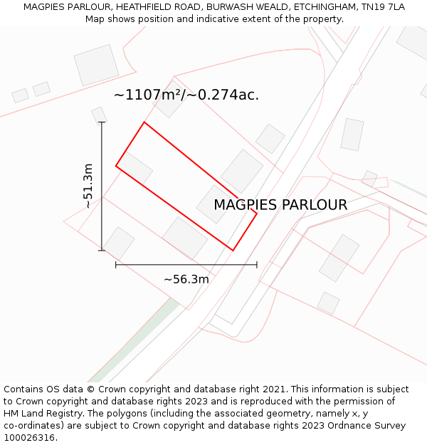 MAGPIES PARLOUR, HEATHFIELD ROAD, BURWASH WEALD, ETCHINGHAM, TN19 7LA: Plot and title map