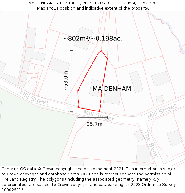 MAIDENHAM, MILL STREET, PRESTBURY, CHELTENHAM, GL52 3BG: Plot and title map