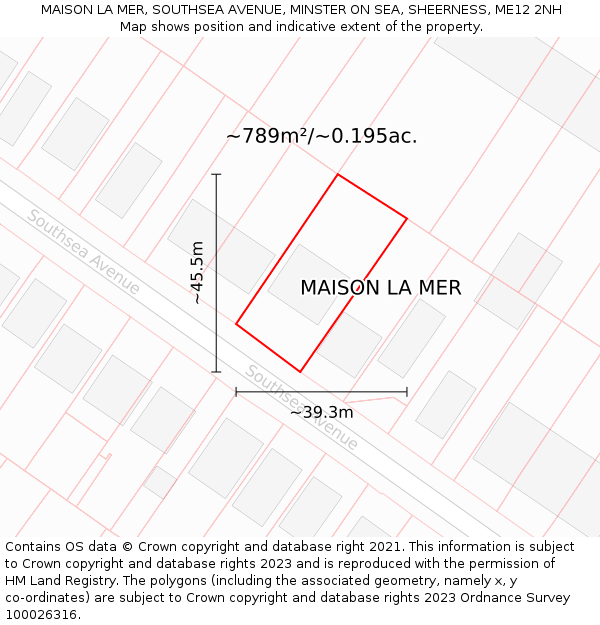 MAISON LA MER, SOUTHSEA AVENUE, MINSTER ON SEA, SHEERNESS, ME12 2NH: Plot and title map