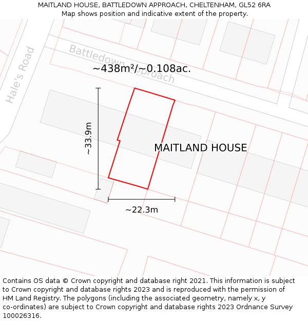 MAITLAND HOUSE, BATTLEDOWN APPROACH, CHELTENHAM, GL52 6RA: Plot and title map