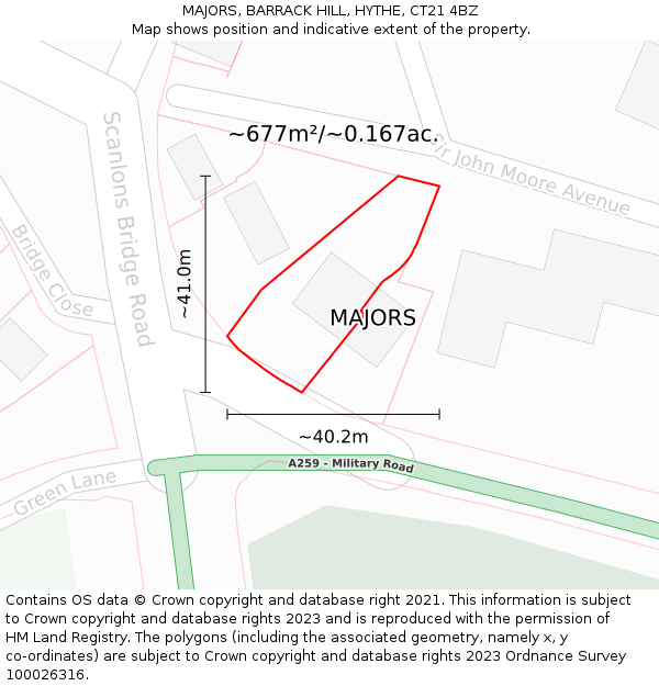 MAJORS, BARRACK HILL, HYTHE, CT21 4BZ: Plot and title map