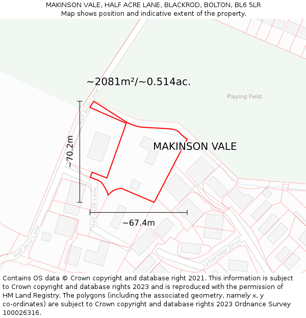 MAKINSON VALE, HALF ACRE LANE, BLACKROD, BOLTON, BL6 5LR: Plot and title map