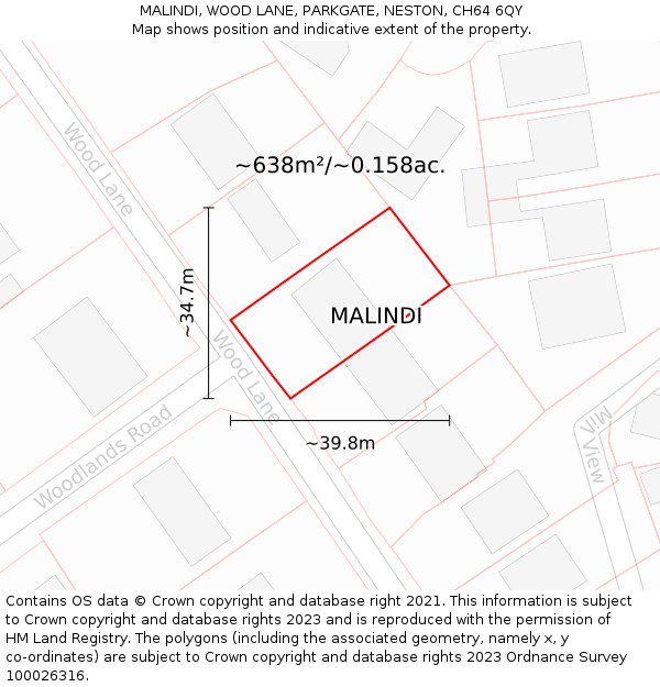 MALINDI, WOOD LANE, PARKGATE, NESTON, CH64 6QY: Plot and title map