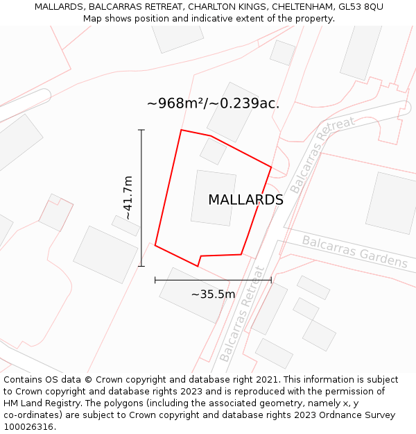 MALLARDS, BALCARRAS RETREAT, CHARLTON KINGS, CHELTENHAM, GL53 8QU: Plot and title map