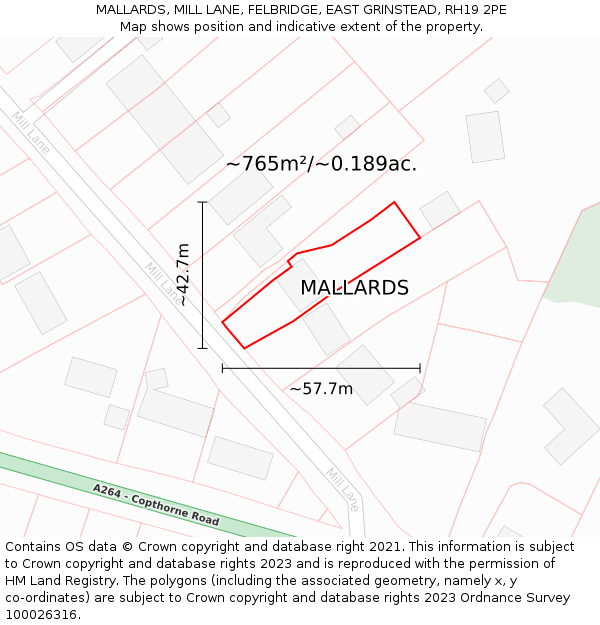 MALLARDS, MILL LANE, FELBRIDGE, EAST GRINSTEAD, RH19 2PE: Plot and title map