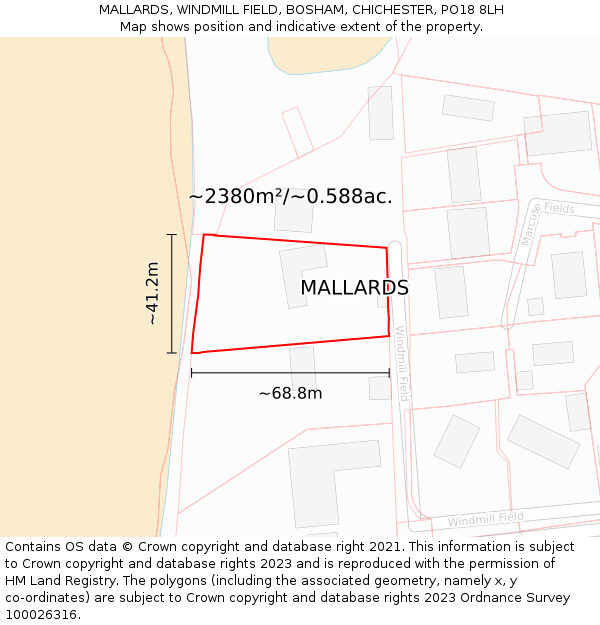 MALLARDS, WINDMILL FIELD, BOSHAM, CHICHESTER, PO18 8LH: Plot and title map