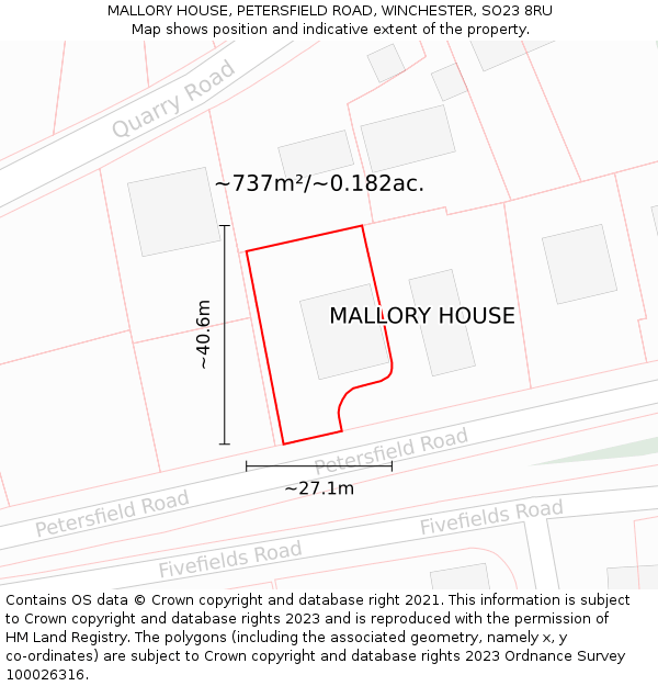 MALLORY HOUSE, PETERSFIELD ROAD, WINCHESTER, SO23 8RU: Plot and title map