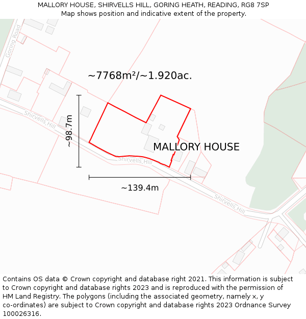 MALLORY HOUSE, SHIRVELLS HILL, GORING HEATH, READING, RG8 7SP: Plot and title map